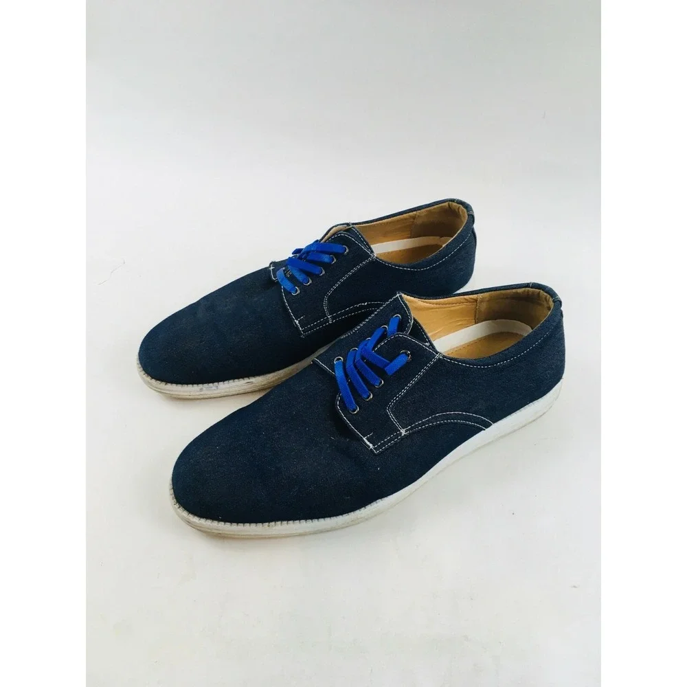 Faranzi Sneaker Men's Size 12‎ Navy Blue Denim Canvas Oxford Boat Shoes Lace Up